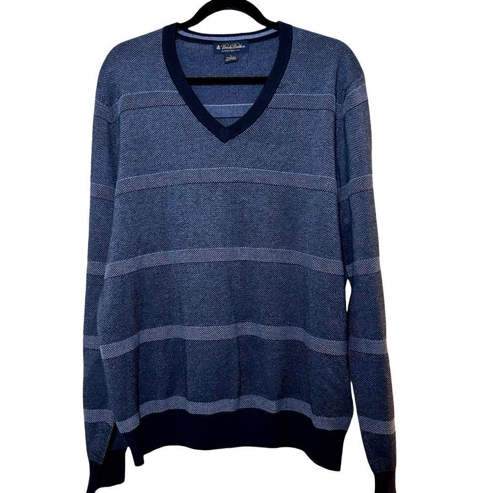 Brooks Brothers Men’s V Neck Cotton/Cashmere/Silk Blend Sweater Blue Size Large